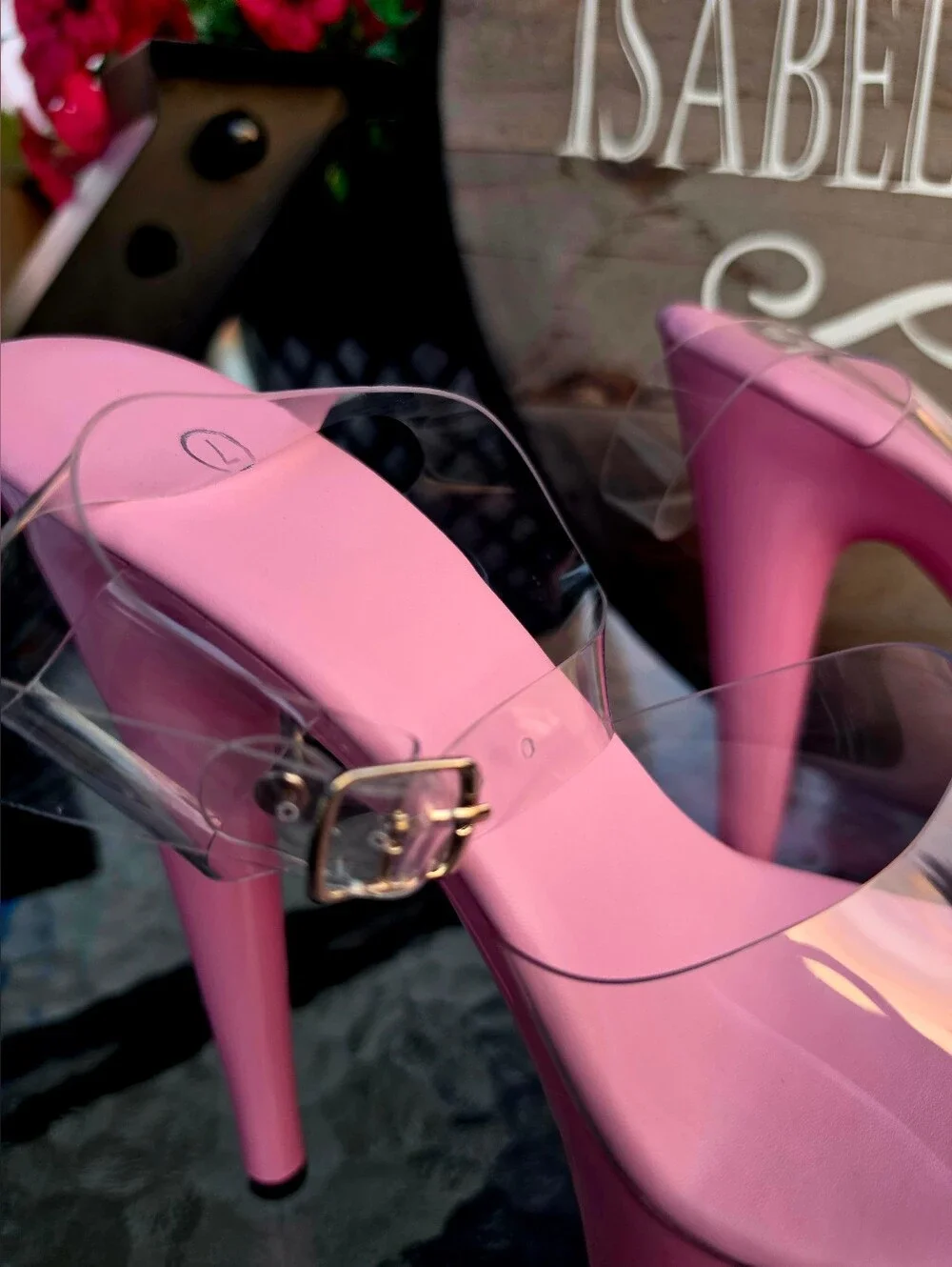 Pink Patent Clear-Strap Platform Heels